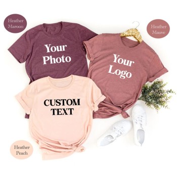 Custom Logo, Photo, Text Print on Bella Canvas Solid Plain Unisex Crewneck Shirts, Heather Shirts